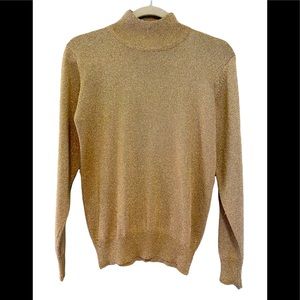 Cache long sleeve gold glitter top sweater size M